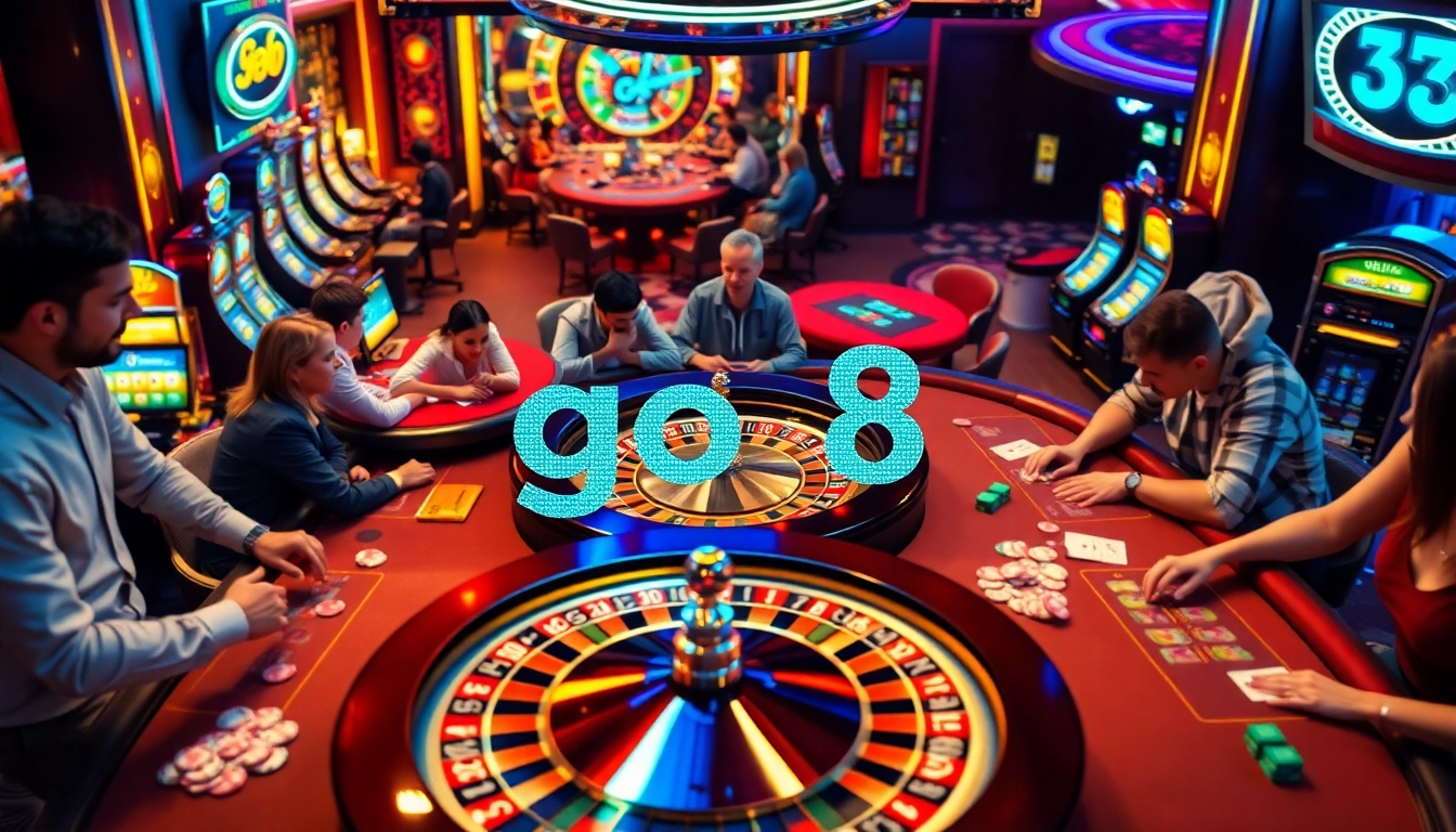 In an immersive casino scene, a vibrant betting slip with go8 captures the thrill of players at the roulette table.