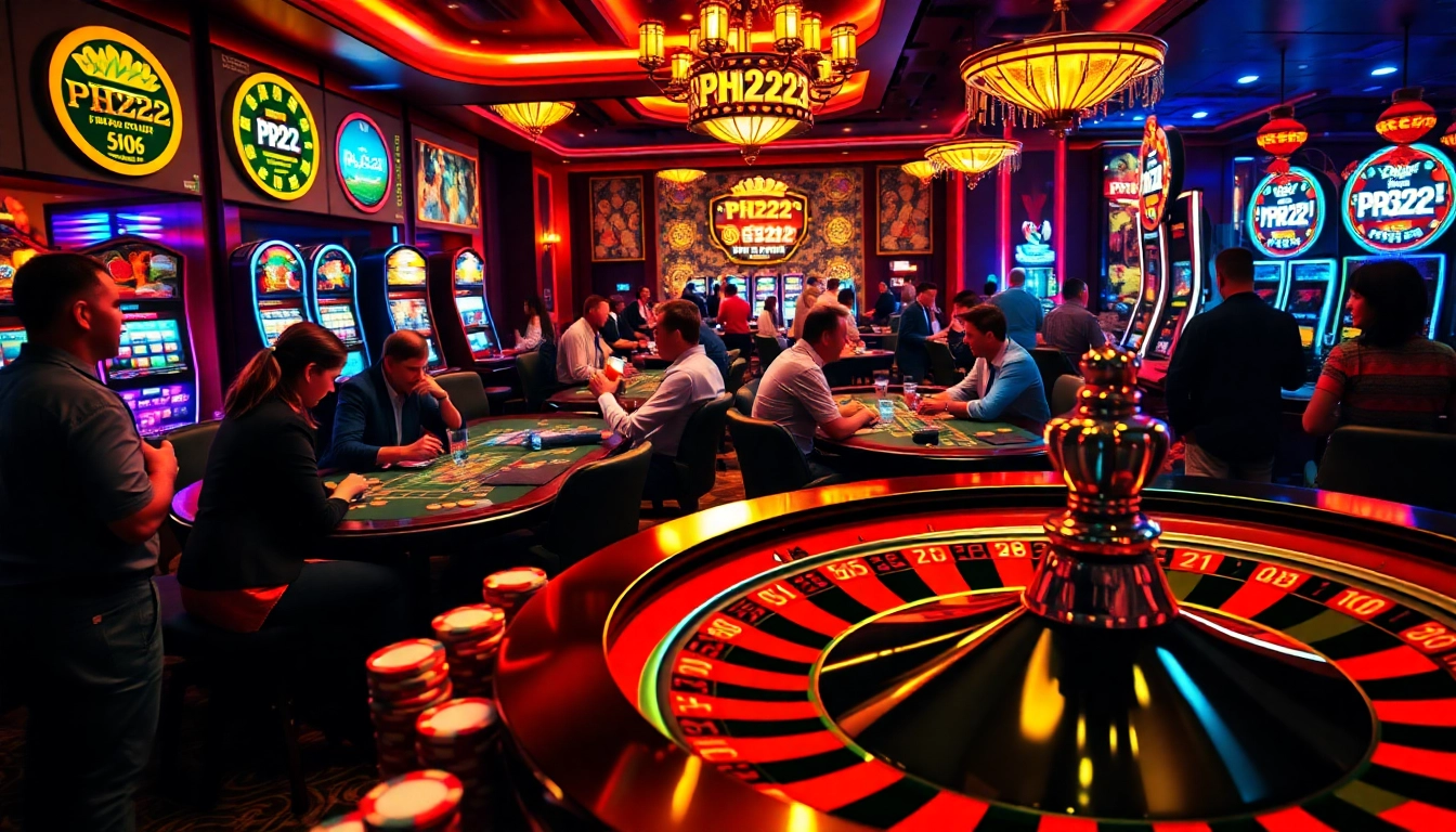 Players engage in high-stakes games at PH222 casino, showcasing thrilling poker strategies and roulette action.