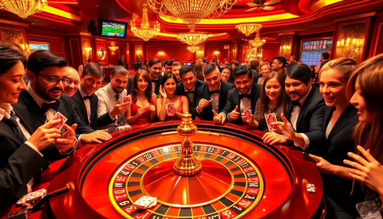 Experience the thrill of gambling at https://okadabooks.com/ with lively players at a roulette table surrounded by vibrant chips and cards.